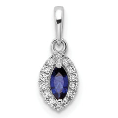 14k White Gold 1/10 carat Lab Grown Diamond VS/SI+ G+ and Lab Created Blue Sapphire September Birthstone Pendant