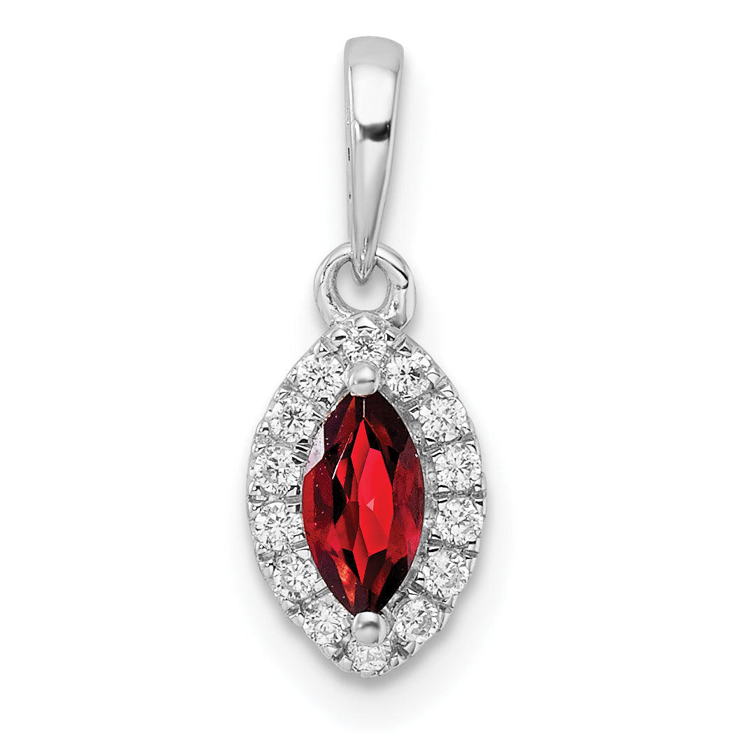 14k White Gold 1/10 carat Lab Grown Diamond VS/SI+ G+ and Garnet January Birthstone Pendant