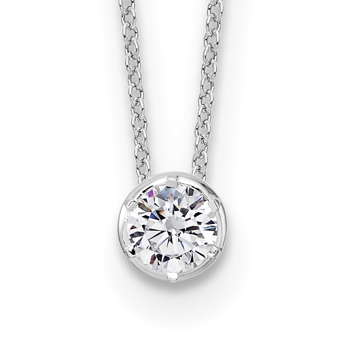 14k White Gold 1/2 carat Lab Grown Diamond VS/SI+ G+ Round Complete 18 inch Solitaire Slide Necklace