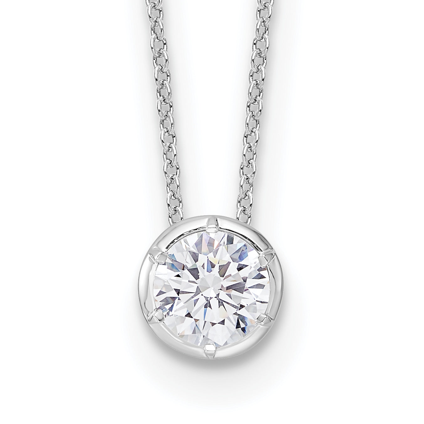 14k White Gold 1 carat Lab Grown Diamond VS/SI+ G+ Round Complete 18 inch Solitaire Slide Necklace