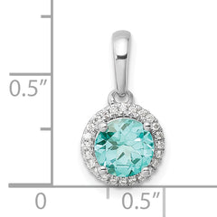 Pure Serenity 14k White Gold 1/10 carat Lab Grown Diamond VS/SI+ G+ and Lab Created Paraiba Halo Pendant