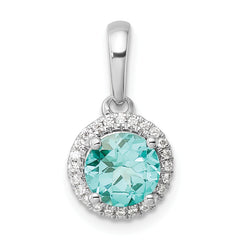 Pure Serenity 14k White Gold 1/10 carat Lab Grown Diamond VS/SI+ G+ and Lab Created Paraiba Halo Pendant