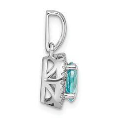 Pure Serenity 14k White Gold 1/10 carat Lab Grown Diamond VS/SI+ G+ and Lab Created Paraiba Teardrop Pendant