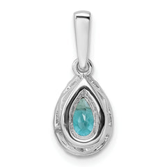 Pure Serenity 14k White Gold 1/8 carat Lab Grown Diamond VS/SI+ G+ and Lab Created Paraiba Pear Pendant