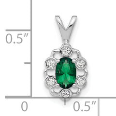 14k White Gold 1/10 carat Lab Grown Diamond VS/SI+ G+ and Lab Created Emerald Pendant