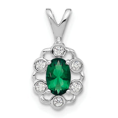 14k White Gold 1/10 carat Lab Grown Diamond VS/SI+ G+ and Lab Created Emerald Pendant