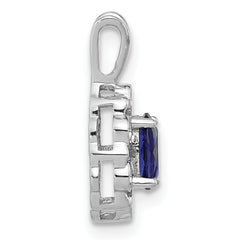 14k White Gold 1/10 carat Lab Grown Diamond VS/SI+ G+ and Lab Created Blue Sapphire Pendant