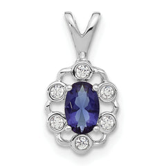 14k White Gold 1/10 carat Lab Grown Diamond VS/SI+ G+ and Lab Created Blue Sapphire Pendant
