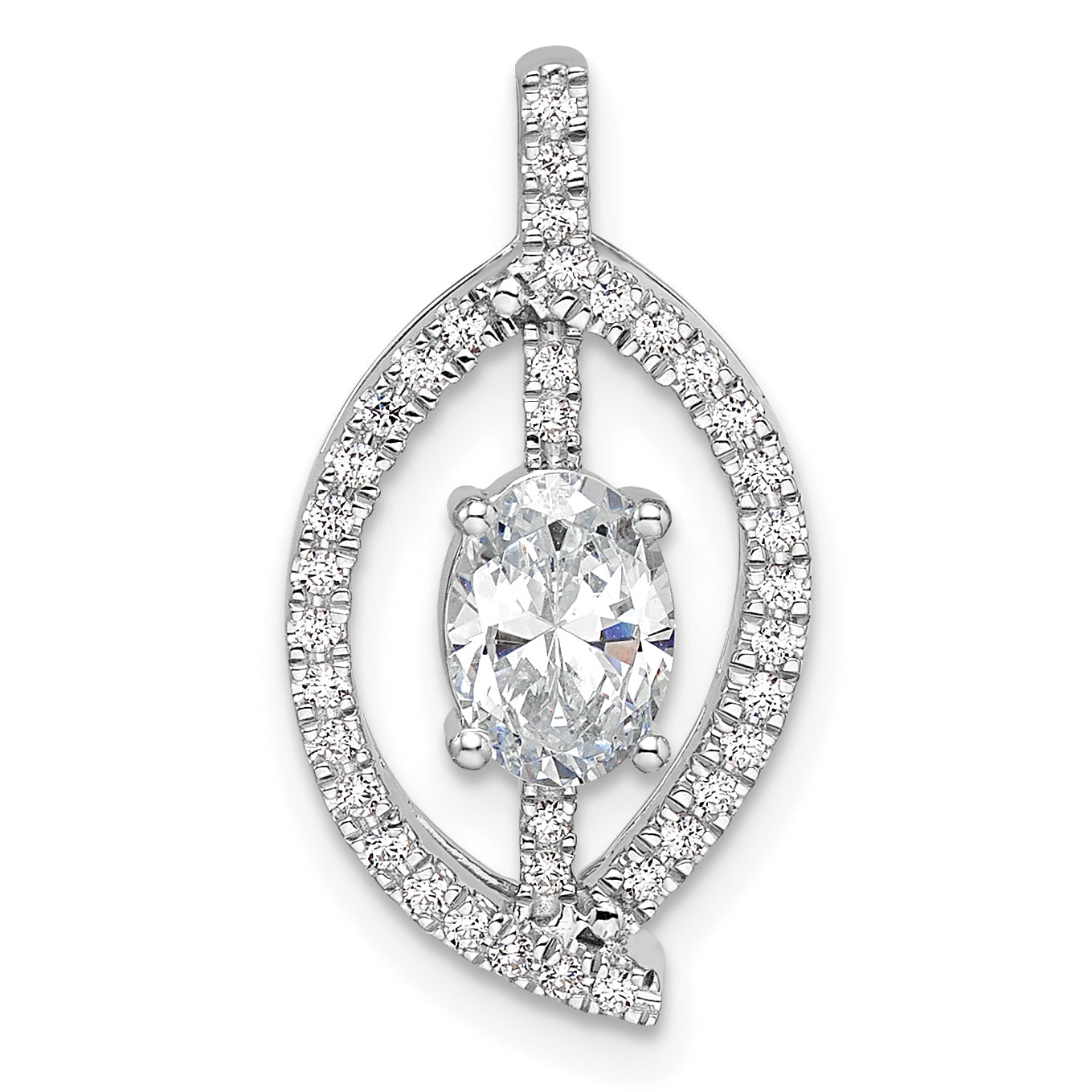 14k White Gold 1/5 carat Lab Grown Diamond VS/SI+ G+ 3/4 carat Center Round Semi Mount Chain Slide Pendant