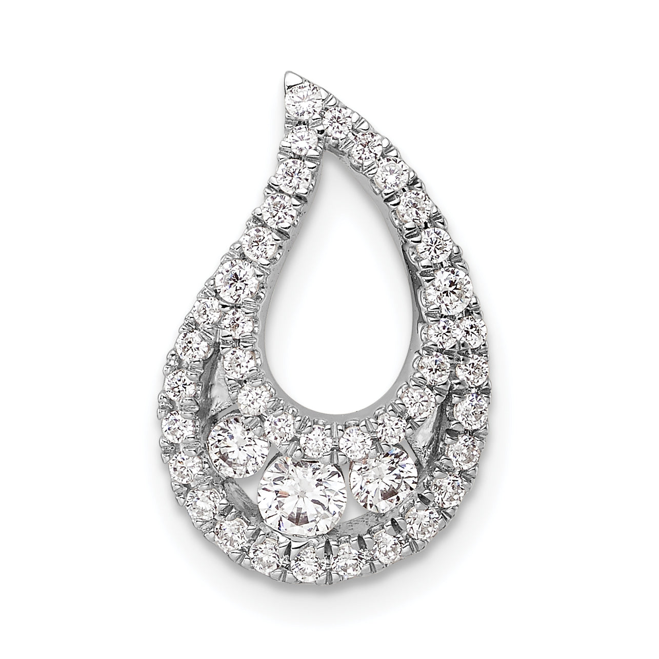 14k White Gold 1/2 carat Lab Grown Diamond VS/SI+ G+ Complete Teardrop Cluster Chain Slide Pendant