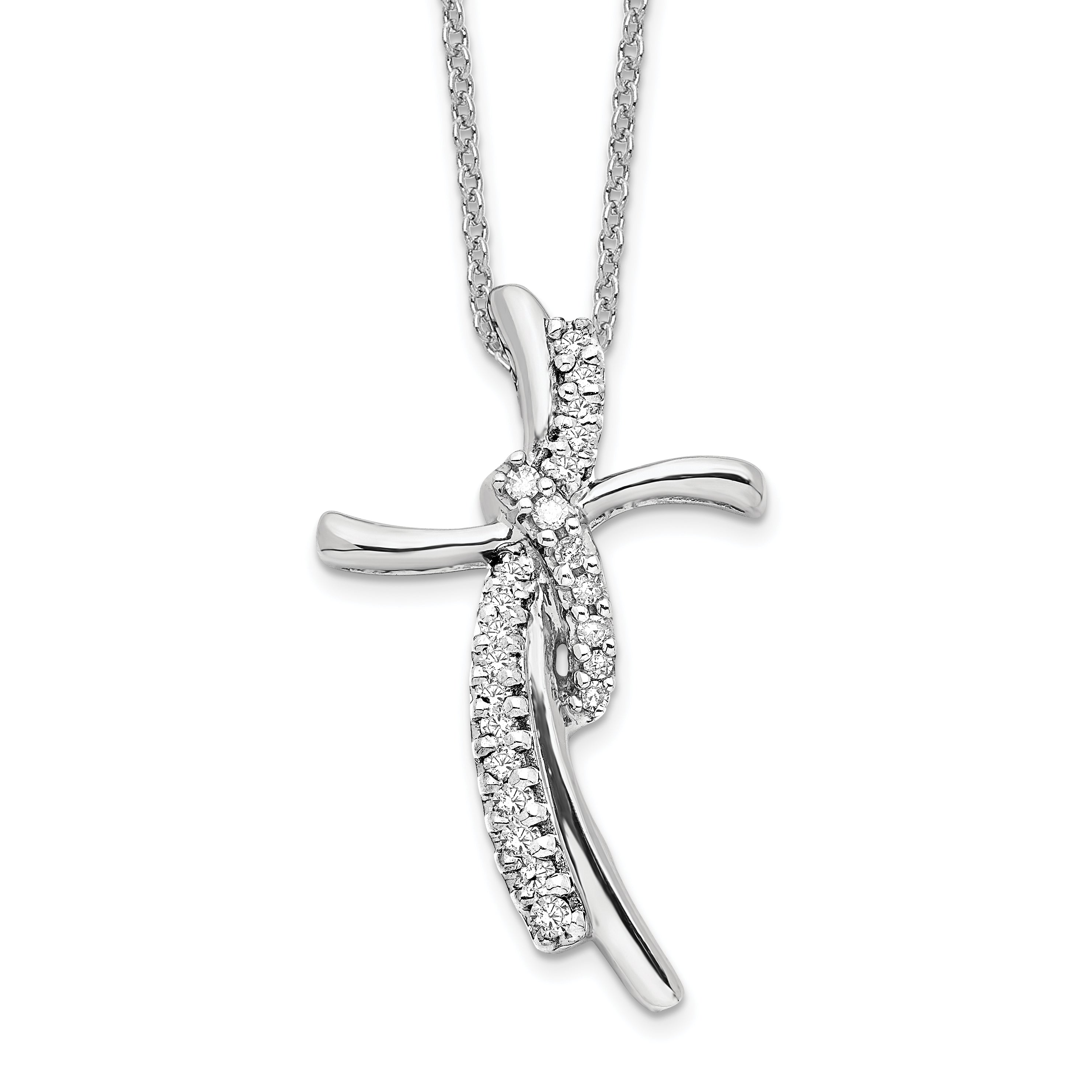 14k White Gold 1/8 carat Lab Grown Diamond VS/SI+ G+ Complete 18 inch Cross Necklace