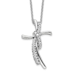 14k White Gold 1/8 carat Lab Grown Diamond VS/SI+ G+ Complete 18 inch Cross Necklace