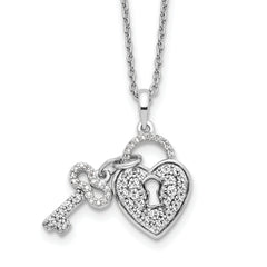 14k White Gold 1/2 carat Lab Grown Diamond VS/SI+ G+ Complete 18 inch Heart Lock and Key Necklace