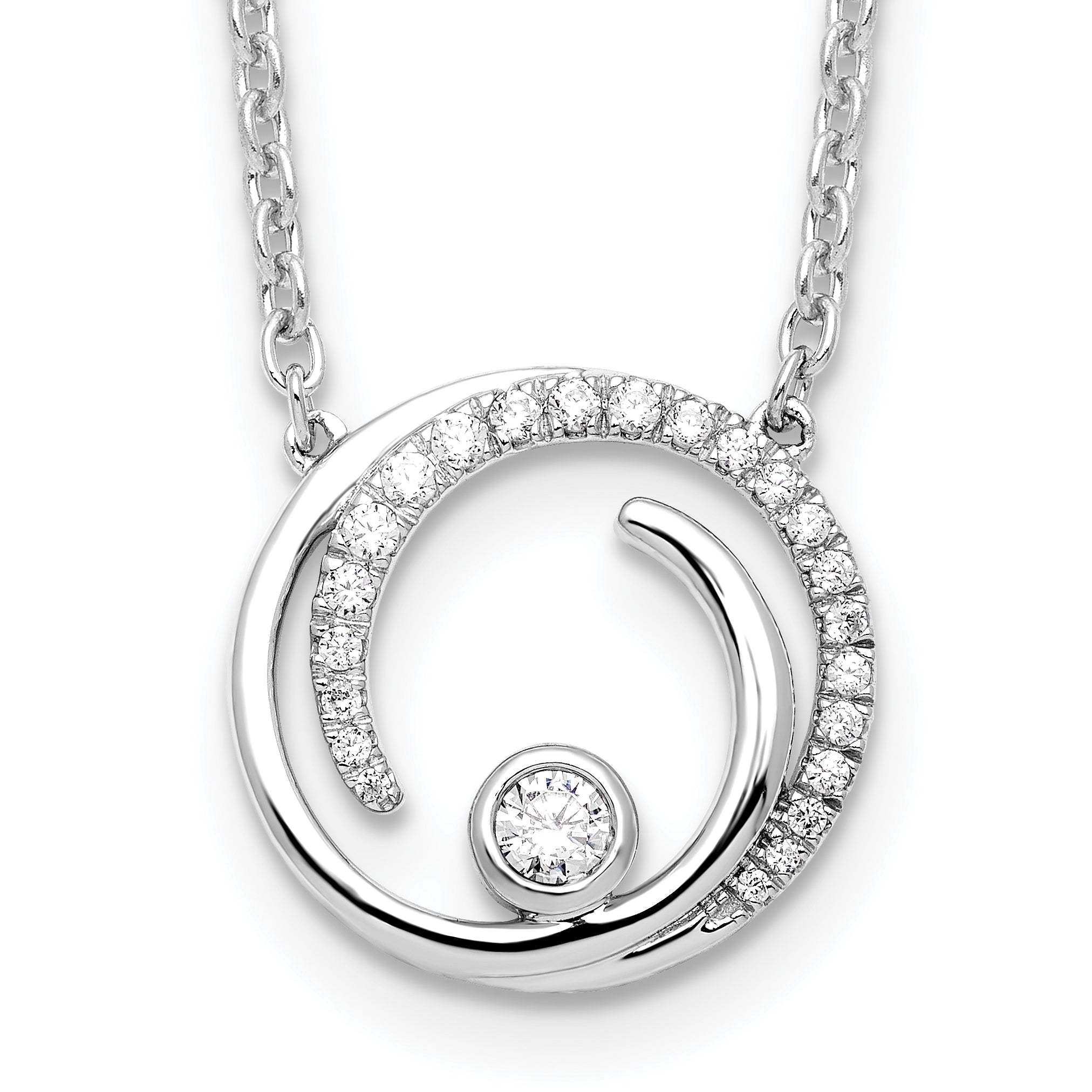 14k White Gold 1/5 carat Lab Grown Diamond VS/SI+ G+ Complete 18 inch Fashion Swirl Circle Design Necklace