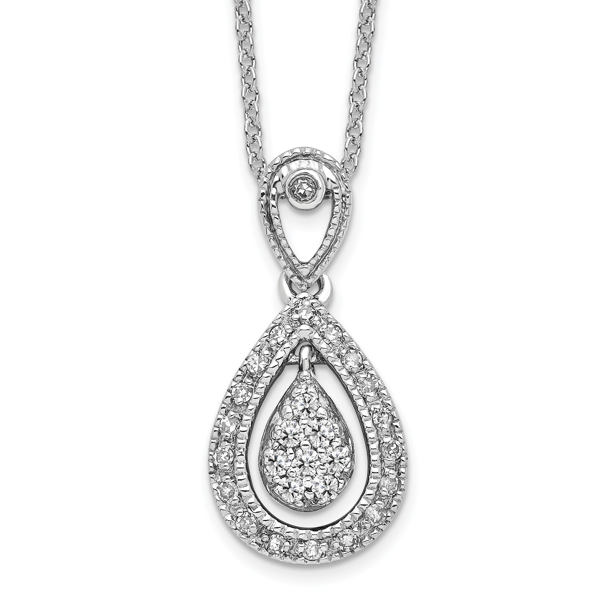 14k White Gold 1/5 carat Lab Grown Diamond VS/SI+ G+ Complete 18 inch Teardrop Necklace