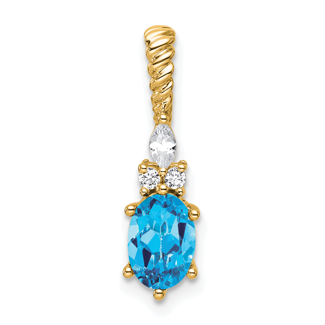 14K Polished Diamond and Blue Topaz Twisted Chain Slide