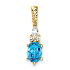 14K Polished Diamond and Blue Topaz Twisted Chain Slide