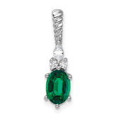 14K White Gold Polish Diamond and Lab Created Emerald Twisted Chain Slide
