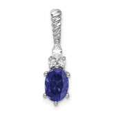 14K White Gold Polish Diamond and Lab Created Sapphire Twisted Chain Slide