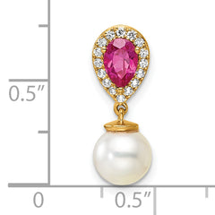 14K Polished Diamond Pearl and Ruby Teardrop Chain Slide