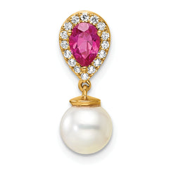14K Polished Diamond Pearl and Ruby Teardrop Chain Slide