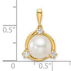 14k 1/8 carat Lab Grown Diamond VS/SI+ G+ and 8.00 mm Round Freshwater Cultured Pearl Pendant