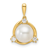 14k 1/8 carat Lab Grown Diamond VS/SI+ G+ and 8.00 mm Round Freshwater Cultured Pearl Pendant