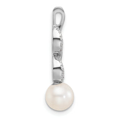 14K White Gold Polished 1/20 carat Diamond and White Freshwater Cultured Pearl Chain Slide