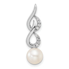 14K White Gold Polished 1/20 carat Diamond and White Freshwater Cultured Pearl Chain Slide