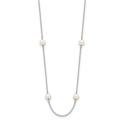 14K White Gold 4-5mm White Near Round Freshwater Cultured Pearl 8-station 18 inch Necklace