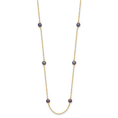 14k 5-6mm Black Near Round Freshwater Cultured Pearl 9-station 16 inch Necklace
