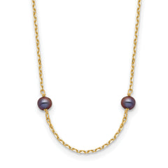 14k 5-6mm Black Near Round Freshwater Cultured Pearl 9-station 16 inch Necklace