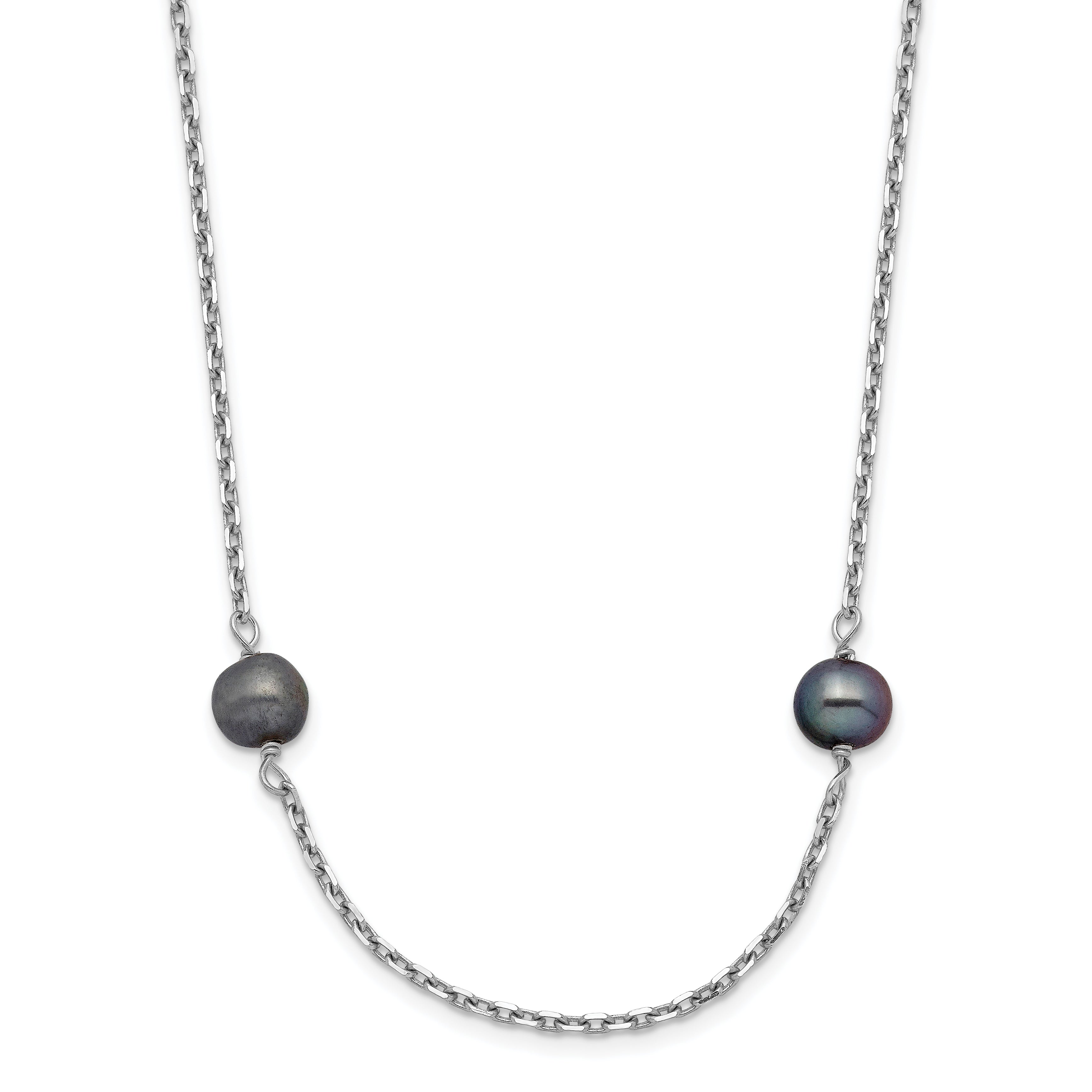 14k White Gold 4-5mm Black Near Round Freshwater Cultured Pearl 8-station 18 inch Necklace