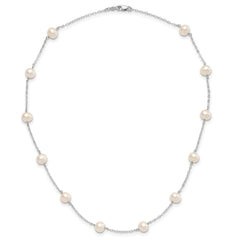 14K White Gold 5.5-6.5mm White Near Round Freshwater Cultured Pearl 12-station 16 inch Necklace
