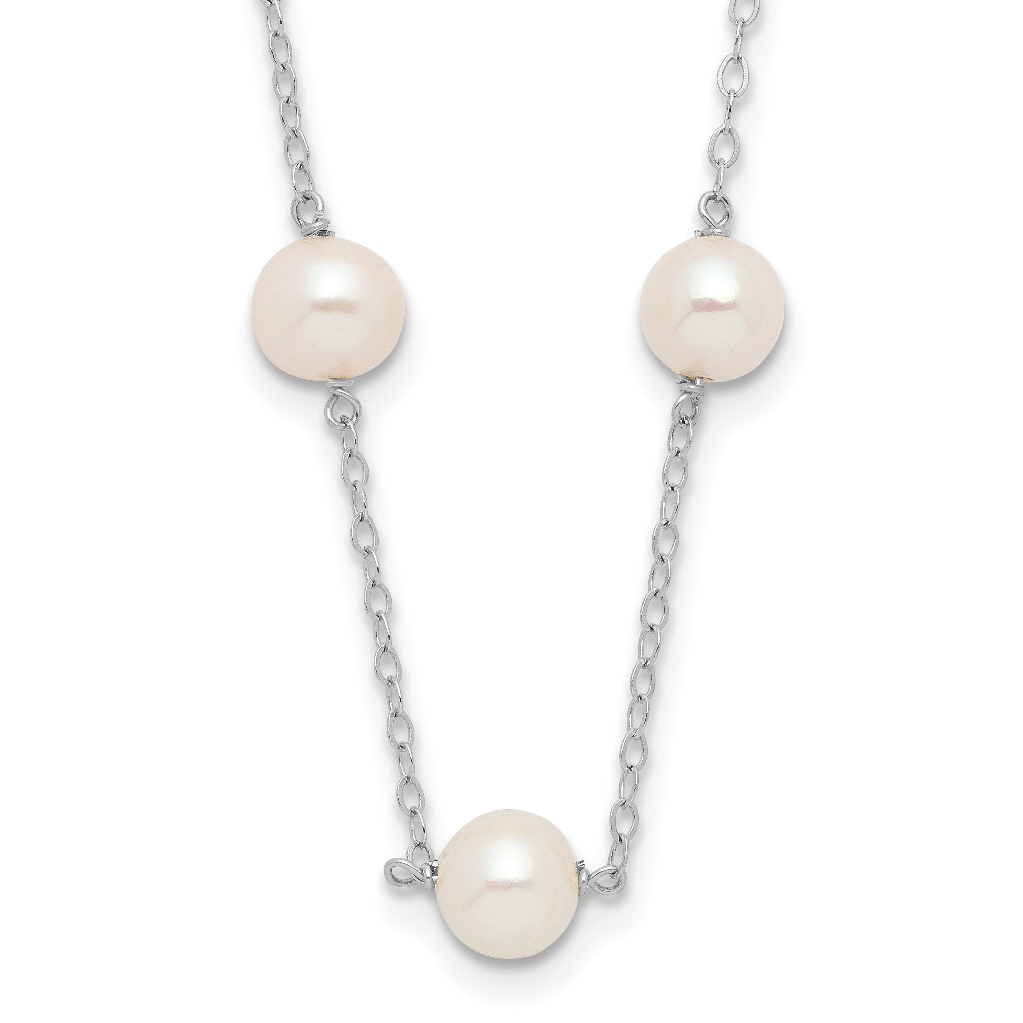 14k White Gold 5.5-6.5mm Near Round White Freshwater Cultured Pearl 12-station 18 inch Necklace
