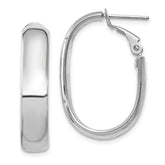 14k 5.75mm White Gold Oval Omega Back Hoop Earrings