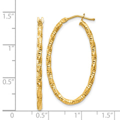 14ky 2mm Diamond-cut Oval Hoop Earrings