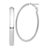 14k White Gold High Polished 5mm Omega Back Oval Hoop Earrings