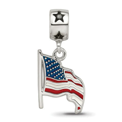 S/S FLAG WAVING 5/8 ENAMELED ON STAR BEAD BAIL