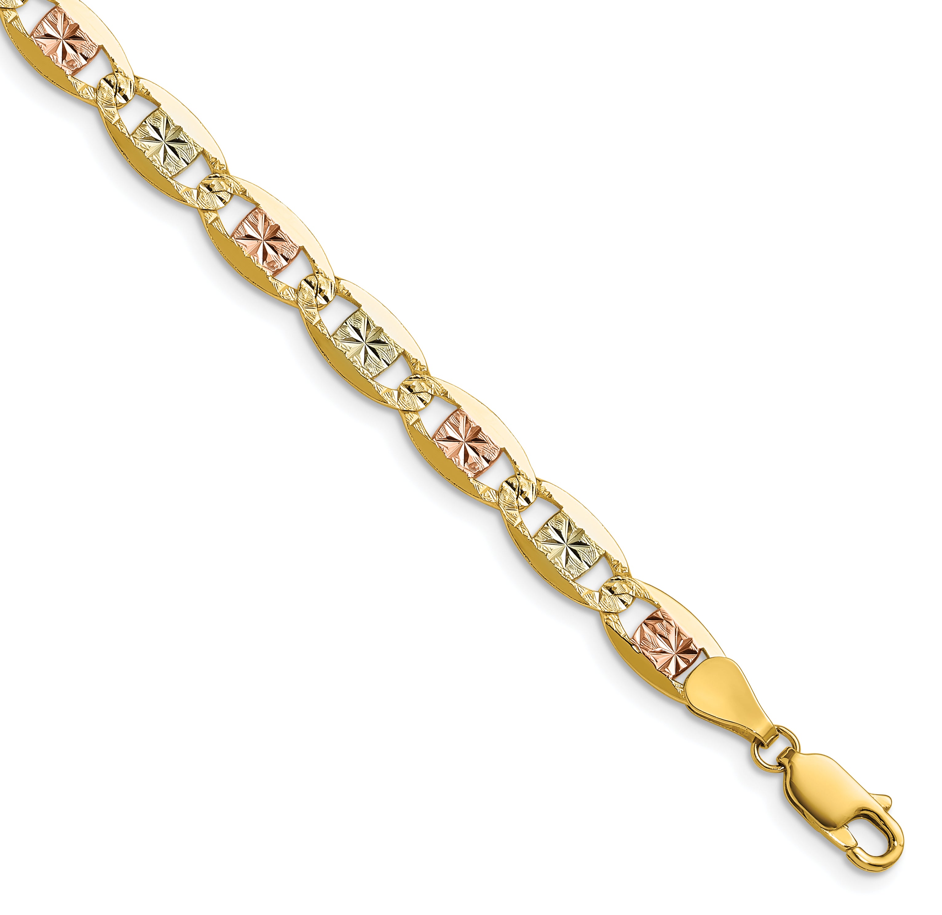 14k 6.1mm Tri-color Gold Pav‚ Valentino Chain