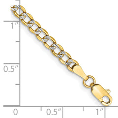 14K 8 inch 3.4mm Semi-Solid with Rhodium Pav‚ Curb with Lobster Clasp Bracelet