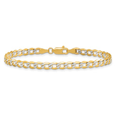 14K 8 inch 4.3mm Semi-Solid with Rhodium Pav‚ Curb with Lobster Clasp Bracelet