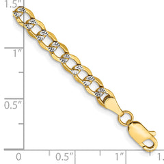 14K 8 inch 4.3mm Semi-Solid with Rhodium Pav‚ Curb with Lobster Clasp Bracelet