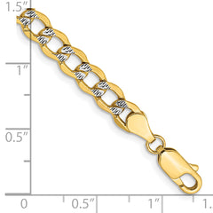 14K 8 inch 5.2mm Semi-Solid with Rhodium Pav‚ Curb with Lobster Clasp Bracelet
