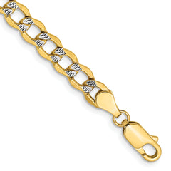 14K 8 inch 5.2mm Semi-Solid with Rhodium Pav‚ Curb with Lobster Clasp Bracelet