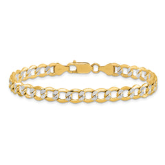 14K 8 inch 6.75mm Semi-Solid with Rhodium Pav‚ Curb with Lobster Clasp Bracelet