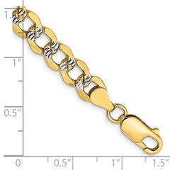 14K 8 inch 6.75mm Semi-Solid with Rhodium Pav‚ Curb with Lobster Clasp Bracelet