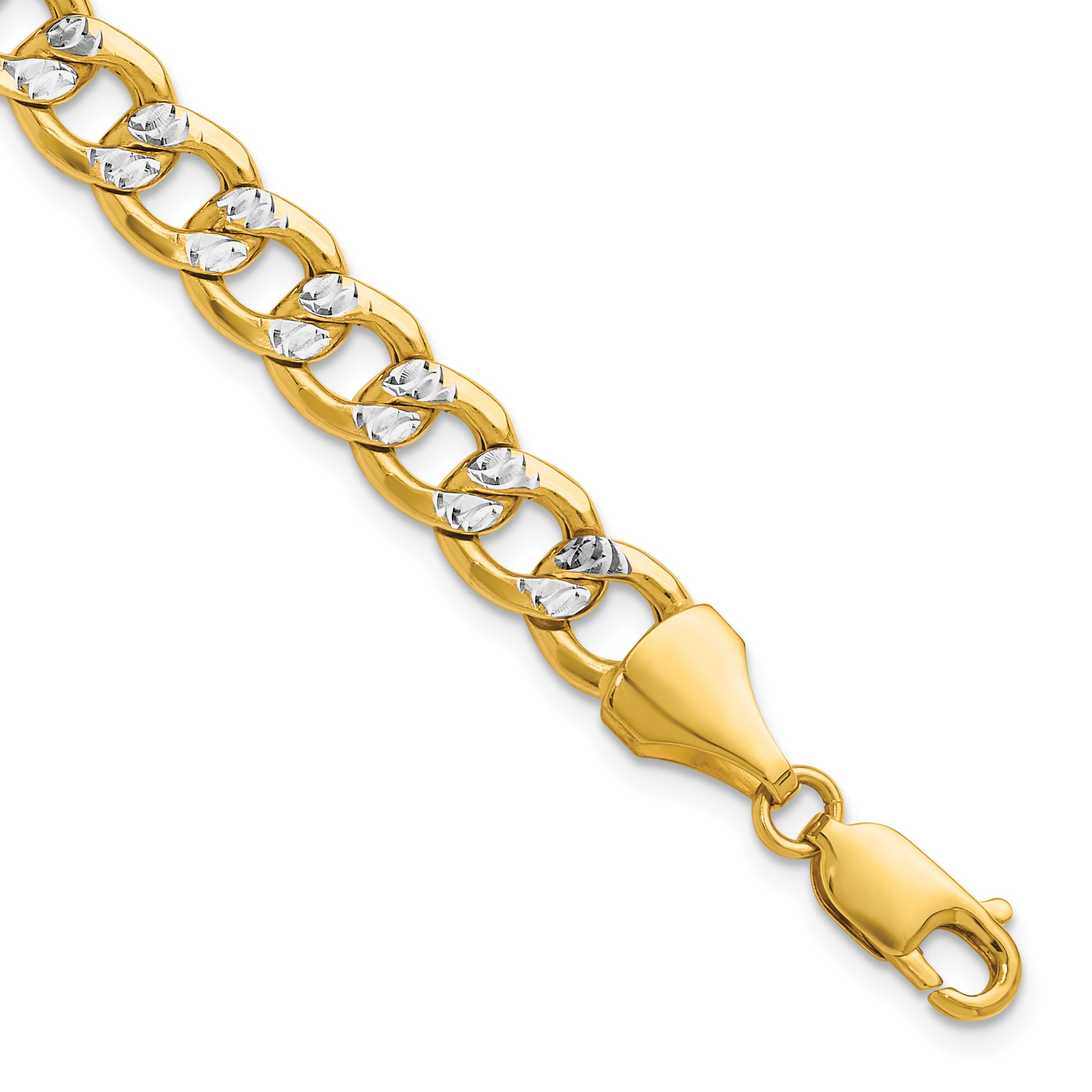 14k 7.75mm Semi-solid with Rhodium Pav‚ Curb Chain