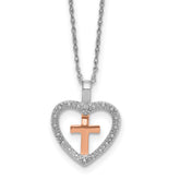 SS/10kr Cross In Heart Diamond Pendant Necklace