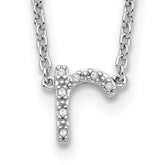 Stelring Silver Polished Diamond Initial r with 16 + 2 in ext Necklace